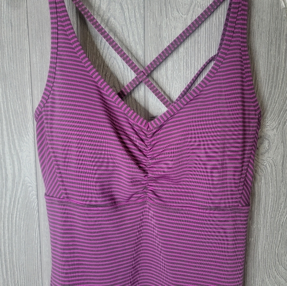 Prana Women's Medium Rebecca Striped Purple Brown Athletic Dress Built In Bra  - Picture 2 of 6